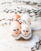 Easter eggs decorated with faces