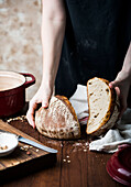 Sourdough bread, cut in half