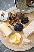 Ingredients for truffle pasta: truffle, butter, and parmesan