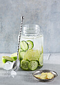 Home-made lemonade with cucumber and ginger