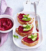 Hummus with beetroot and avocado
