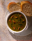 Bowl of split pea and ham soup