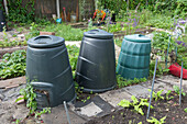 Plastic compost bins on allotment