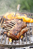 Greek rack of lamb with grilled yellow peppers
