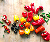 Peppers on wood background