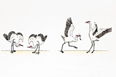 Mating dances of cranes, illustration