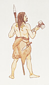 Stone age man with rock crystals, illustration
