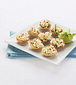 Crab croustades in square plate