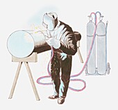 Man welding with oxyacetylene, illustration