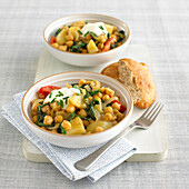 Chickpea and spinach masala with bhatura bread