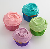 Cupcakes with colourful buttercream icing