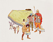 Roman slaves building Hadrian's Wall, illustration