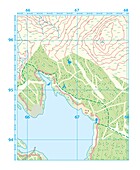 Hiking map showing land and sea, illustration