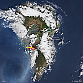 Lava flow from volcano eruption on La Palma, satellite image