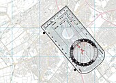 Basic orienteering compass on map, illustration