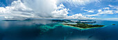 Palau islands with small rain shower, aerial photograph