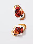 Bread with creamy topping, strawberries and balsamic vinegar