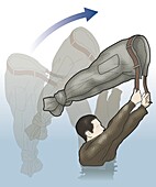 Man using trousers as improvised buoyancy aid, illustration
