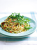 Spaghetti with rocket, parmesan, red chilli and lemon zest