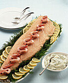 Classic buffet party salmon, served on a bed of dill