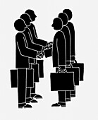 Figures carrying briefcases and shaking hands, illustration