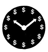 Clock face with dollar signs, illustration