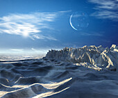 Primeval Moon seen from snowball Earth, illustration