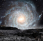 Milky Way galaxy seen from a rogue planet, illustration
