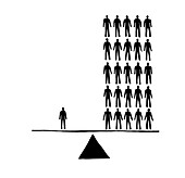 Person weighing the same as lots of people, illustration