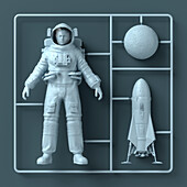 Astronaut model assembly kit, illustration