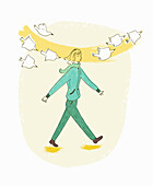 Woman walking for mental wellbeing, illustration