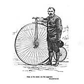 Man and penny-farthing, 19th century illustration
