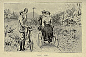 Male and female riders, 19th century illustration