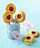 Strawberry cookies on a stick