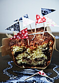 Marble cake with party flags