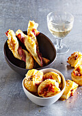 Air-dried ham sticks and cheesey biscuits with diced ham