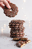 Chocolate cookies with colorful sugar sprinkles