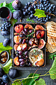 Baked autumn fruit with camembert cheese