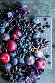 Autumn fruits in red and blue