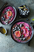 Blueberry smoothie bowls (frozen berries and bananas)