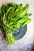 Healthy sorrel herb on concrete background as a organic food concept