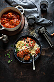 Meatballs in tomato sauce with spaghetti