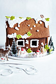 Gingerbread house with winter landscape