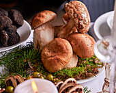Wild mushrooms as table decorations