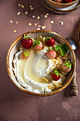 Strawberries with yogurt and honey