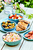 Smoked trout and prawn salad with antipasti