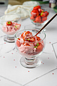 Strawberry ice cream with fresh strawberries