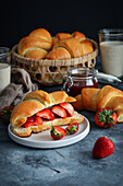 Croissants with fresh strawberries breakfast