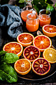 Oranges, blood oranges and freshly squeezed juice