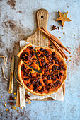 Pumpkin tart with pecans and cinnamon for Christmas